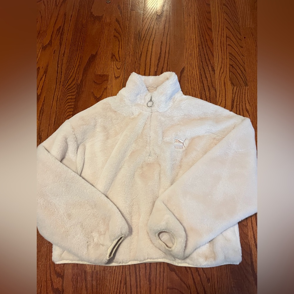 Oversized PUMA Cream sherpa half quarter zip up